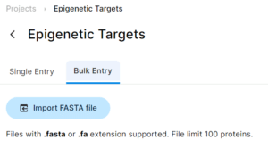 Screen grab of the bulk entry import FASTA file