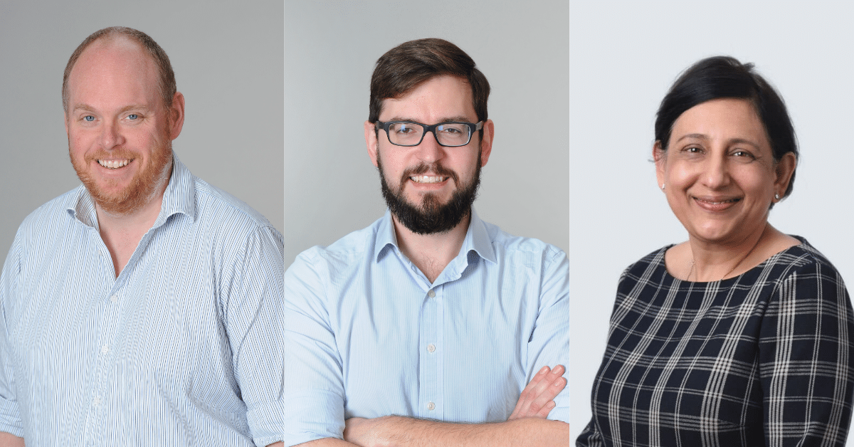 Left: Dr Tobias Ost, SVP Product Development, Nuclera. 
Center: Dr Gordon McInroy, COO and co-founder, Nuclera.
Right: Charu Maini, SVP of People, Nuclera.